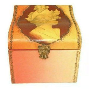 Shabby Chic Antique Victorian Edwardian Celluloid Collar Box Portrait Roll Top